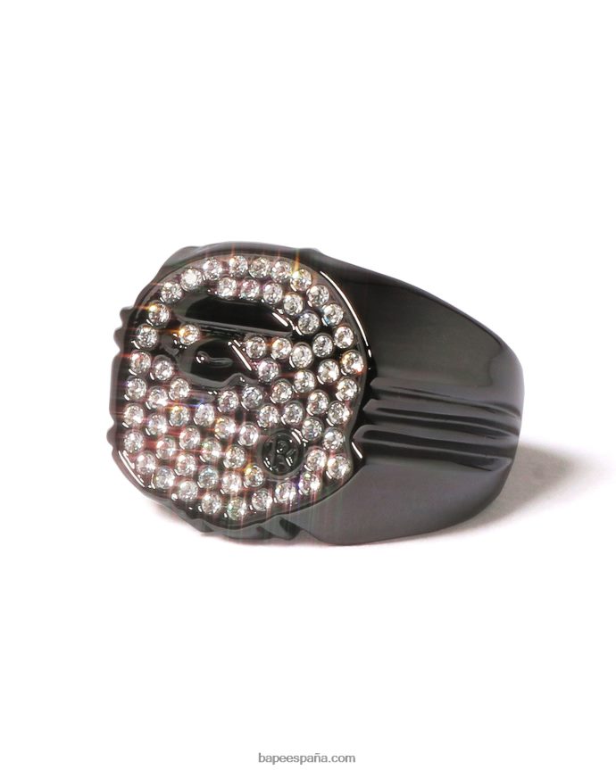 hombres A Bathing Ape anillo de cabeza de diamantes de imitación 288PLL605 negro