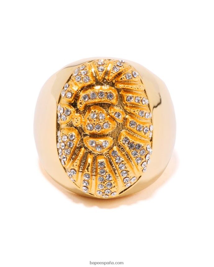 hombres A Bathing Ape anillo de piedra de cristal de cabeza 288PLL554 oro