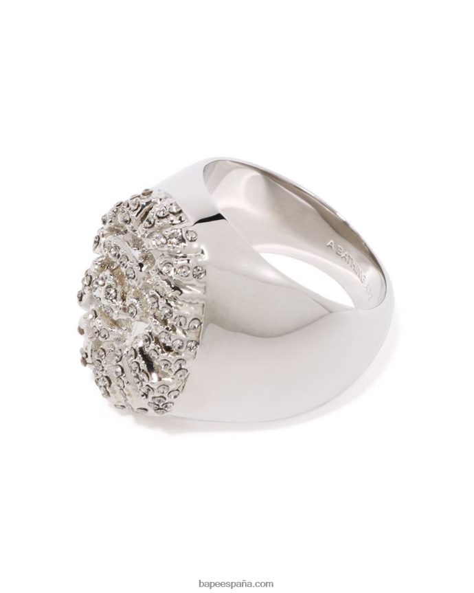 hombres A Bathing Ape anillo de piedra de cristal de cabeza 288PLL555 plata