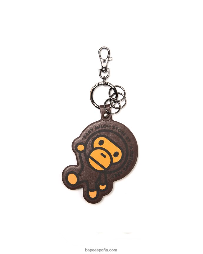 hombres A Bathing Ape llavero con etiqueta de nombre 288PLL1173 café