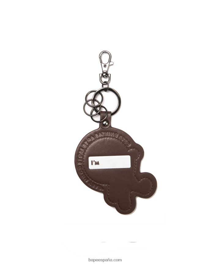 hombres A Bathing Ape llavero con etiqueta de nombre 288PLL1173 café