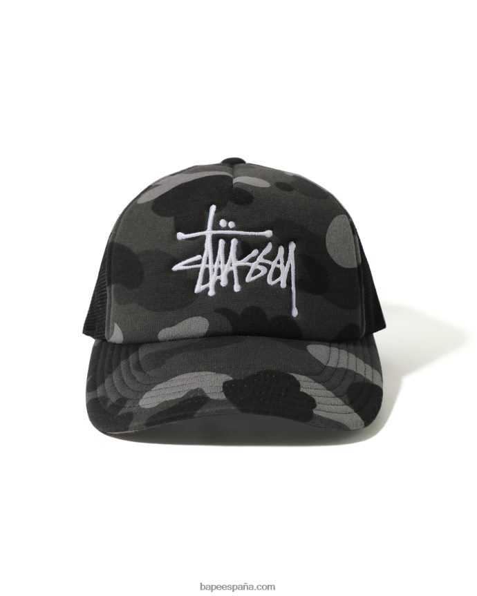 hombres A Bathing Ape gorra de camionero x stussy 288PLL582 negro