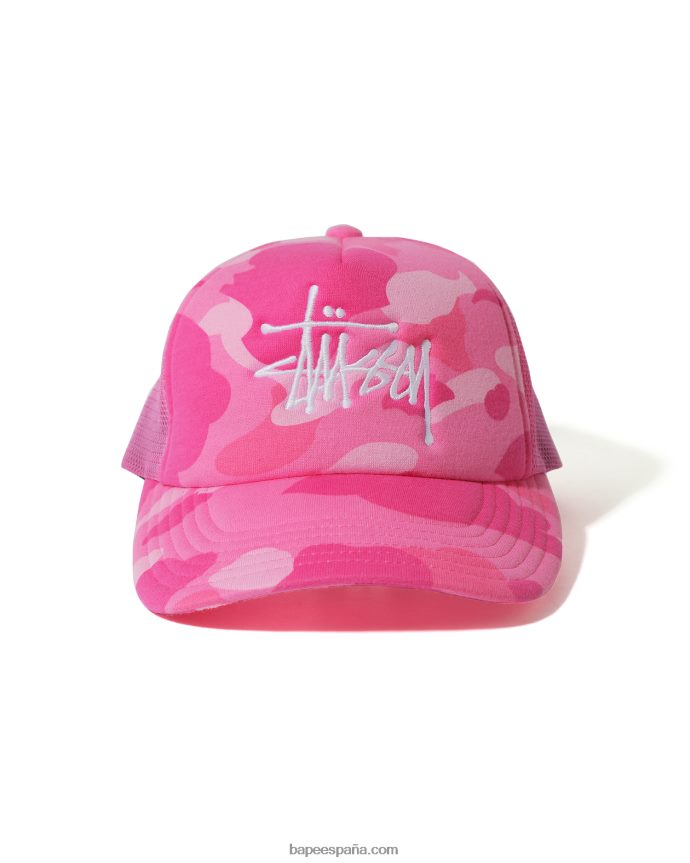 hombres A Bathing Ape gorra de camionero x stussy 288PLL583 rosa