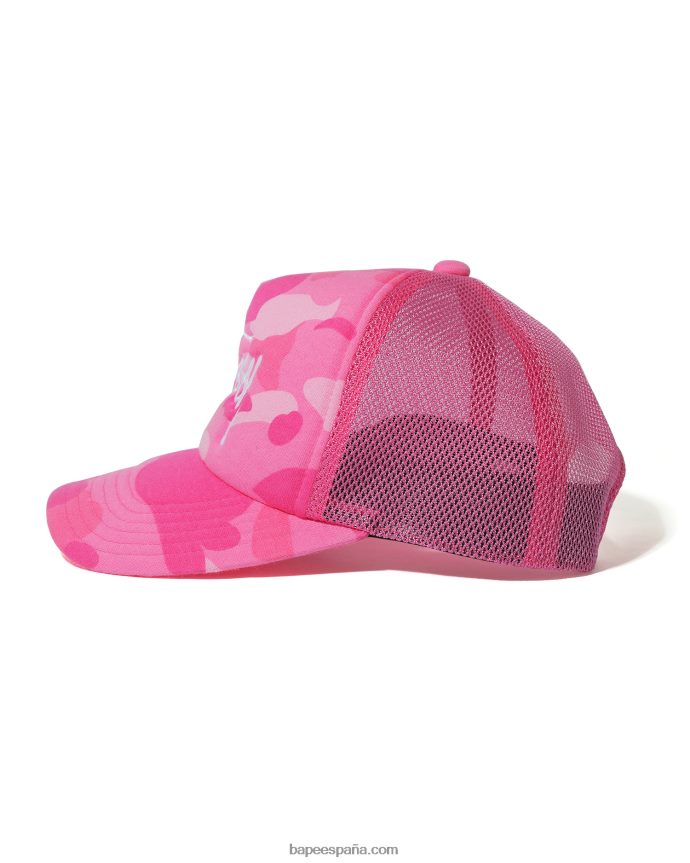 hombres A Bathing Ape gorra de camionero x stussy 288PLL583 rosa