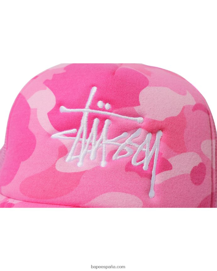 hombres A Bathing Ape gorra de camionero x stussy 288PLL583 rosa
