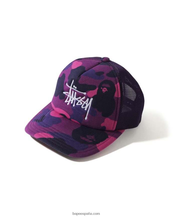 hombres A Bathing Ape gorra de camionero x stussy 288PLL584 púrpura