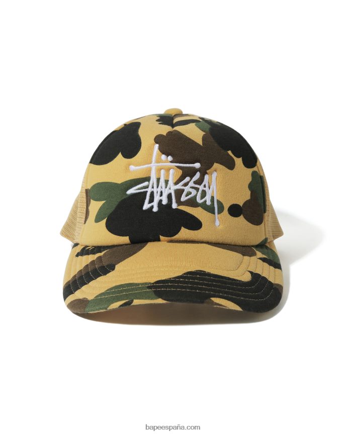 hombres A Bathing Ape gorra de camionero x stussy 288PLL585 amarillo