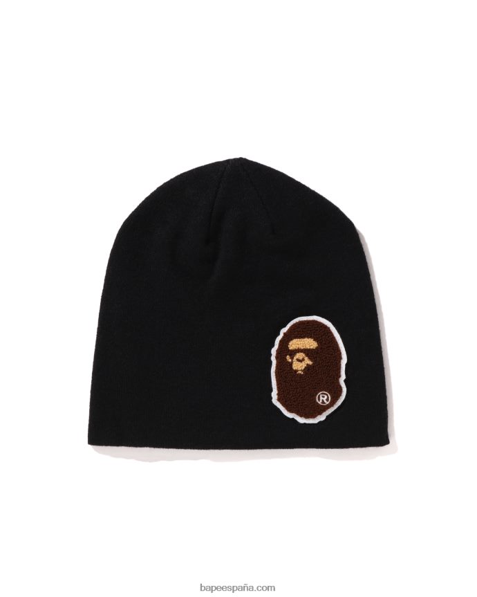 hombres A Bathing Ape gorra de punto de cabeza grande 288PLL589 negro