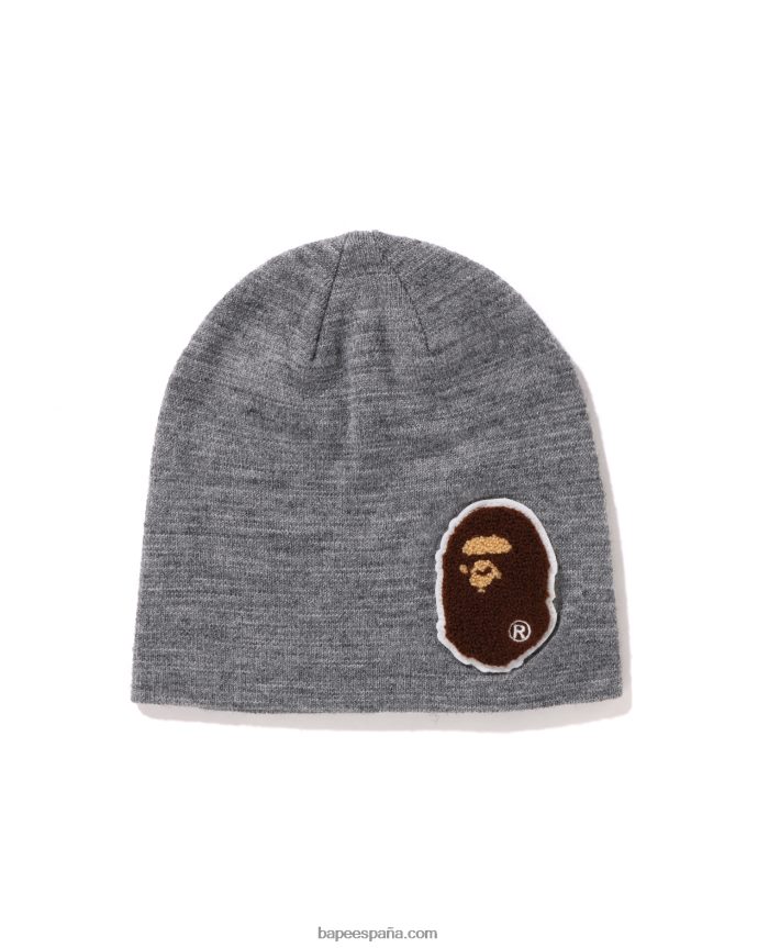 hombres A Bathing Ape gorra de punto de cabeza grande 288PLL590 gris