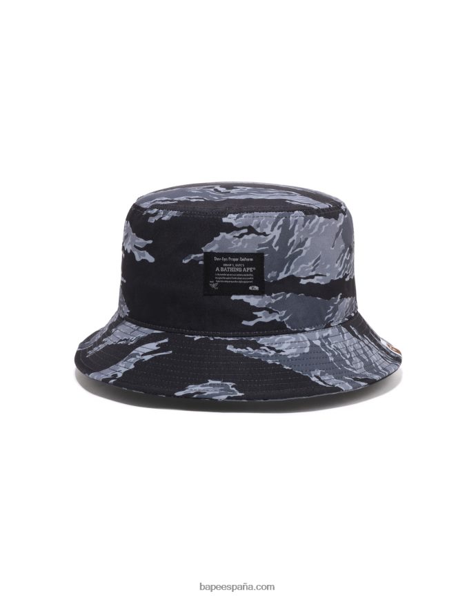 hombres A Bathing Ape sombrero de pescador con estampado de tigre 288PLL499 negro