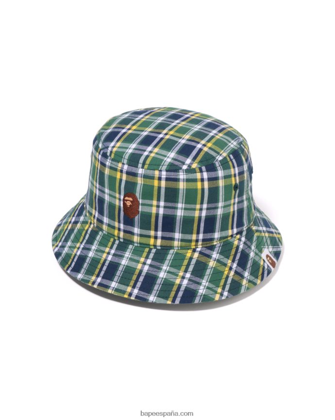 hombres A Bathing Ape sombrero de pescador mini a cuadros 288PLL598 verde claro