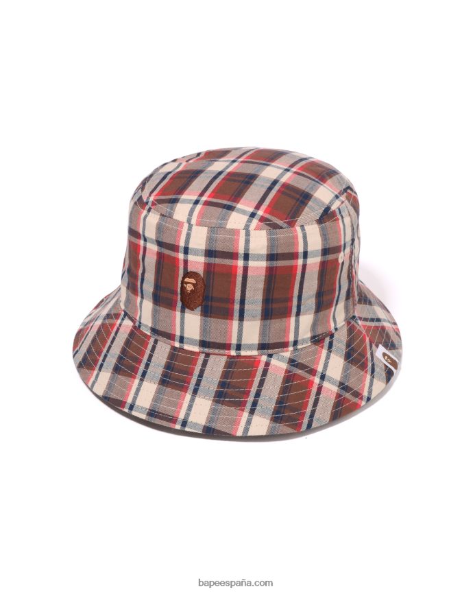 hombres A Bathing Ape sombrero de pescador mini a cuadros 288PLL599 rojo brillante
