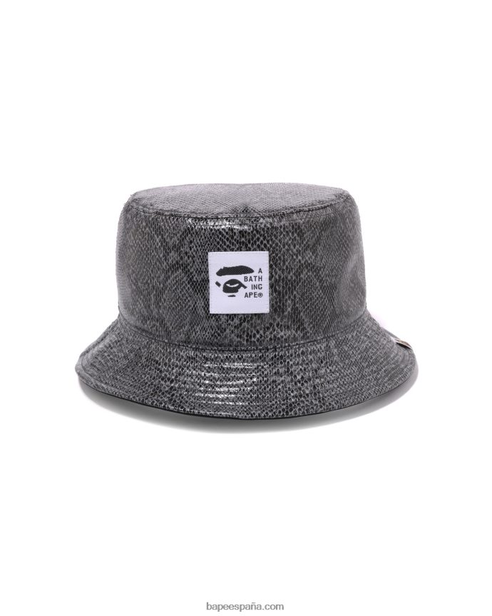 hombres A Bathing Ape sombrero de pescador reversible con motivo de serpiente 288PLL541 gris