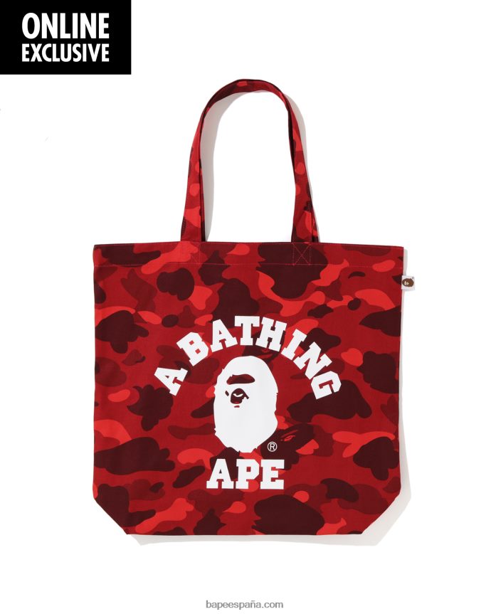 hombres A Bathing Ape totebag universitario de camuflaje de color 288PLL767 rojo brillante