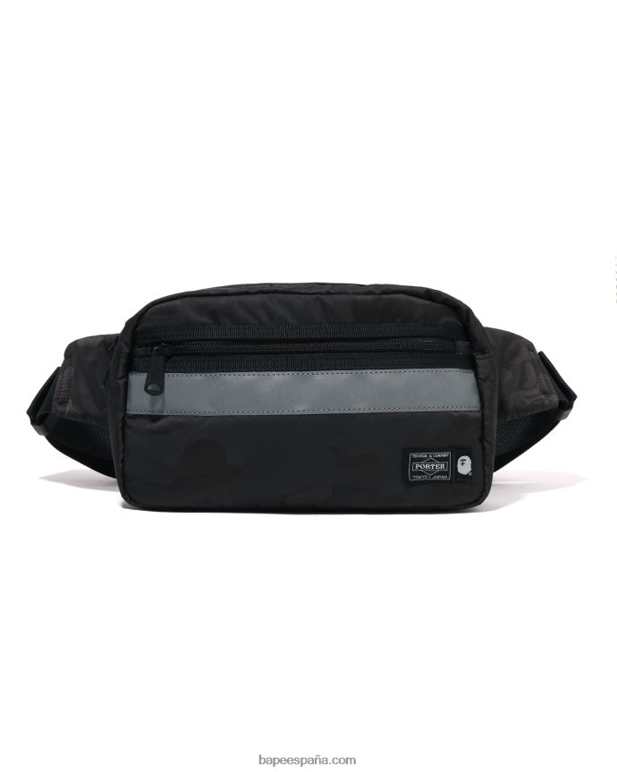 hombres A Bathing Ape riñonera de camuflaje sólido x Porter 288PLL431 negro