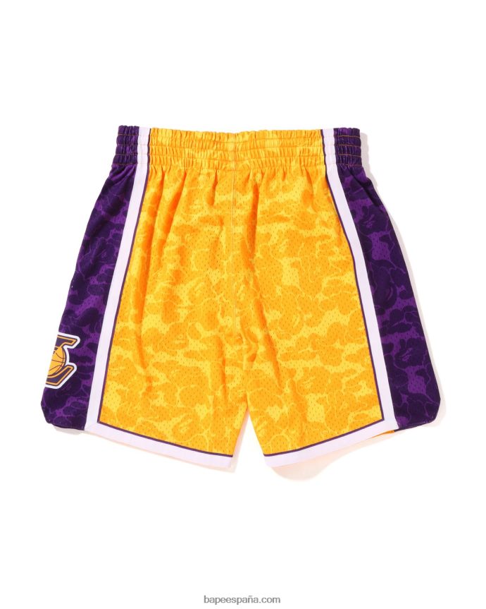 hombres A Bathing Ape pantalones cortos de jersey x m&n los angeles lakers 288PLL362 amarillo