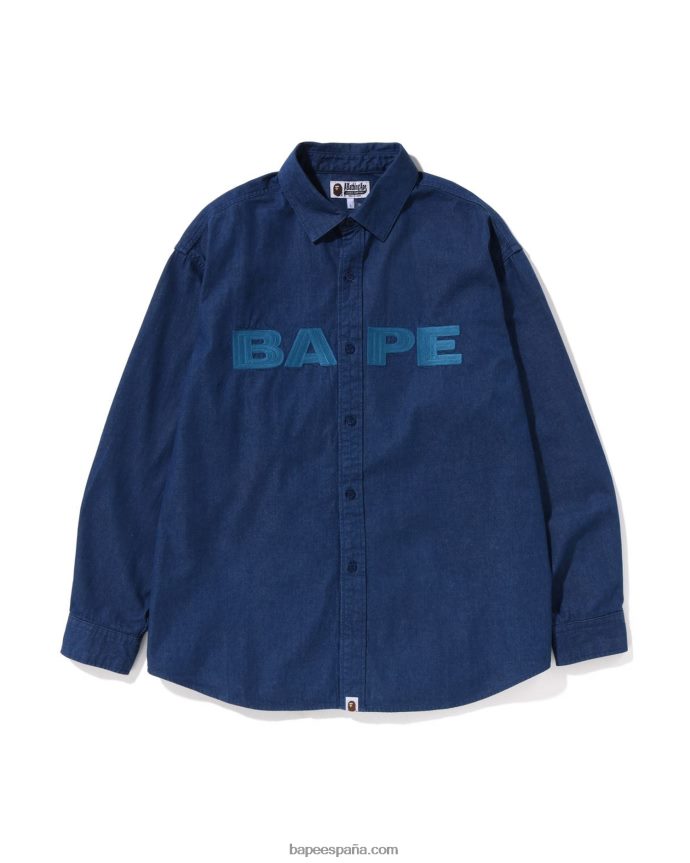 hombres A Bathing Ape camisa de mezclilla holgada 288PLL225 Azul marino