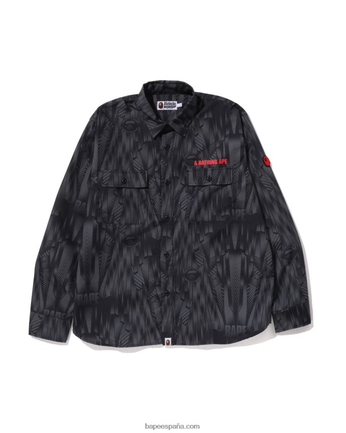 hombres A Bathing Ape camisa holgada Speed ​​Racer 288PLL313 negro