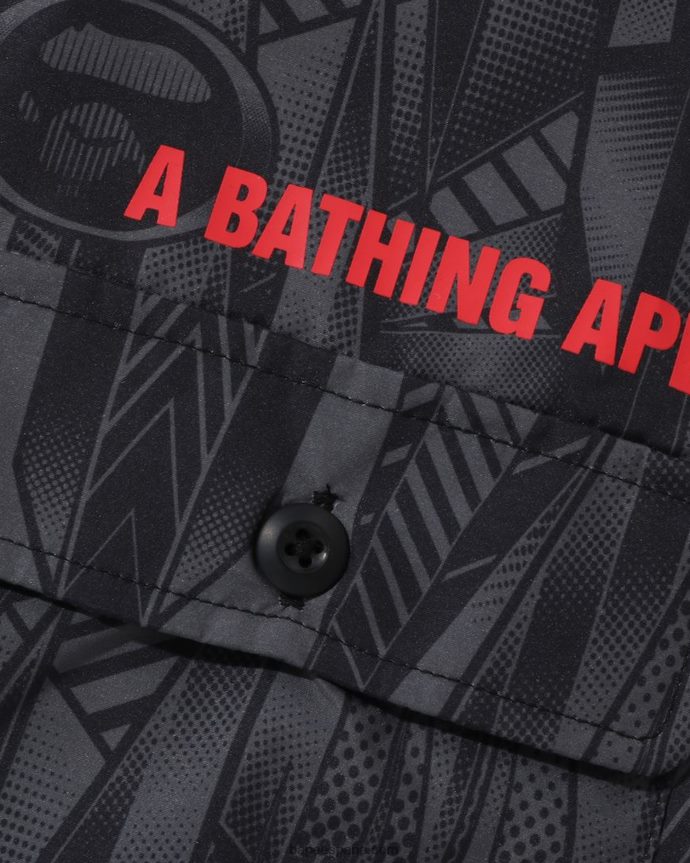 hombres A Bathing Ape camisa holgada Speed ​​Racer 288PLL313 negro