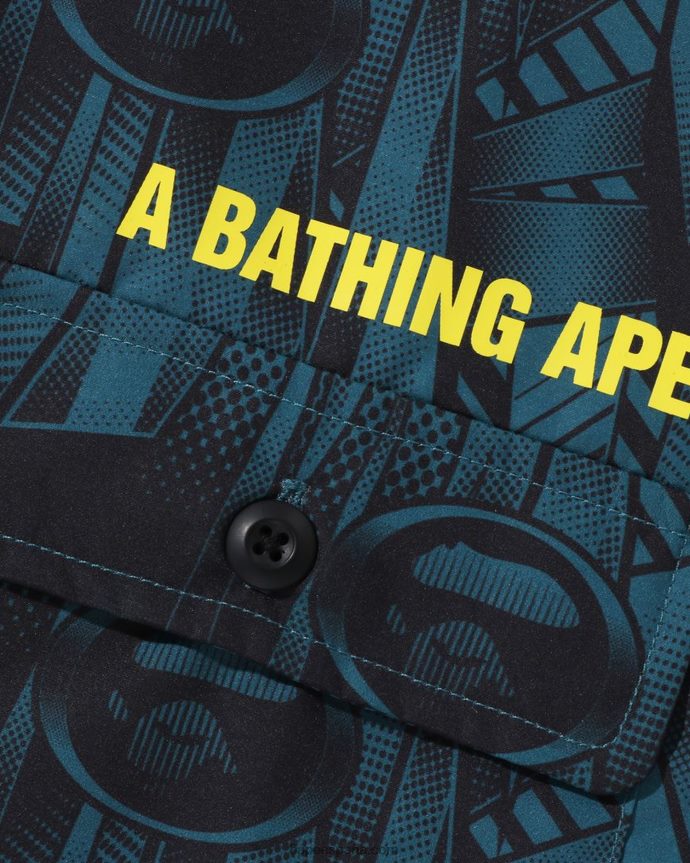 hombres A Bathing Ape camisa holgada Speed ​​Racer 288PLL314 azul