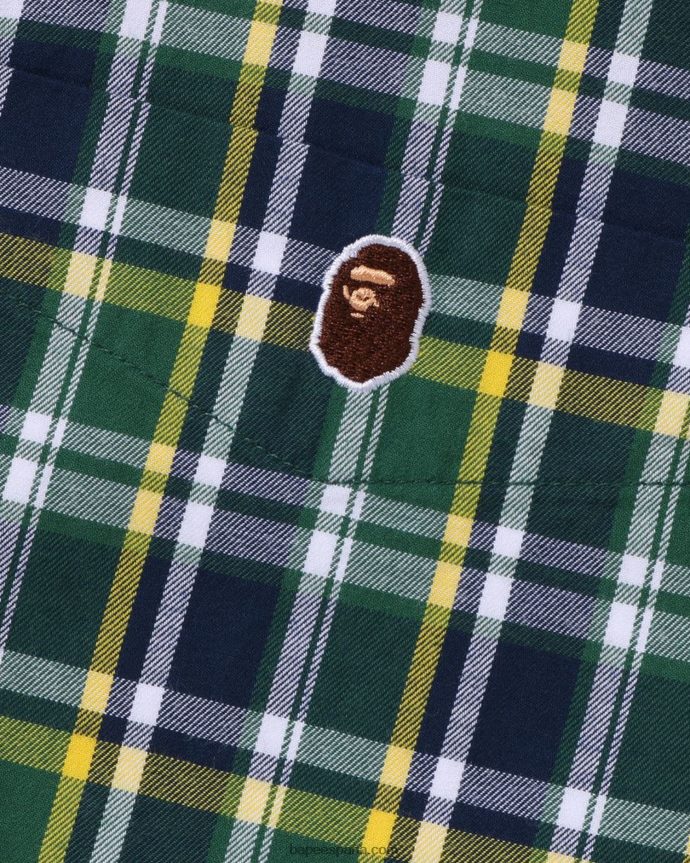 hombres A Bathing Ape camisa holgada a cuadros mini 288PLL230 Esmeralda