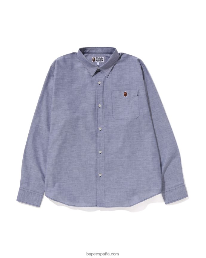 hombres A Bathing Ape camisa oxford de corte holgado 288PLL330 azul