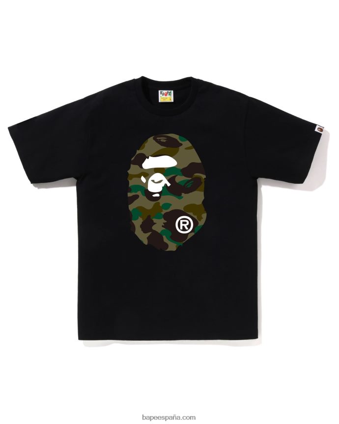 hombres A Bathing Ape 1ra camiseta de camuflaje con cabeza grande 288PLL1 negro