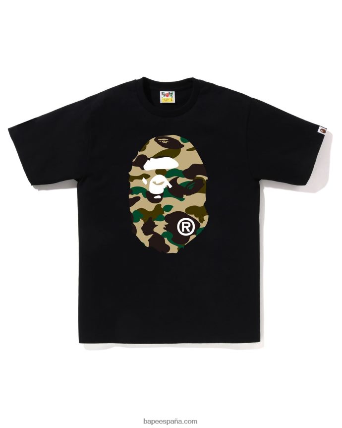 hombres A Bathing Ape 1ra camiseta de camuflaje con cabeza grande 288PLL2 negro