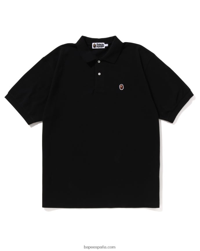 hombres A Bathing Ape Polo Head de ajuste holgado de un punto 288PLL56 negro