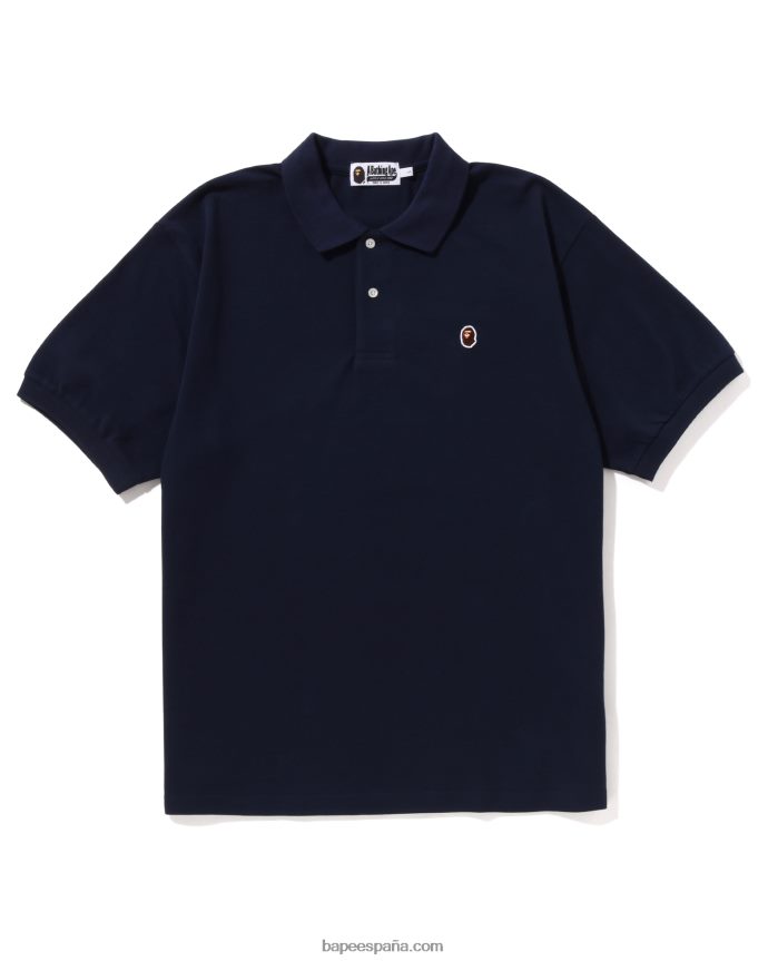 hombres A Bathing Ape Polo Head de ajuste holgado de un punto 288PLL57 Azul marino