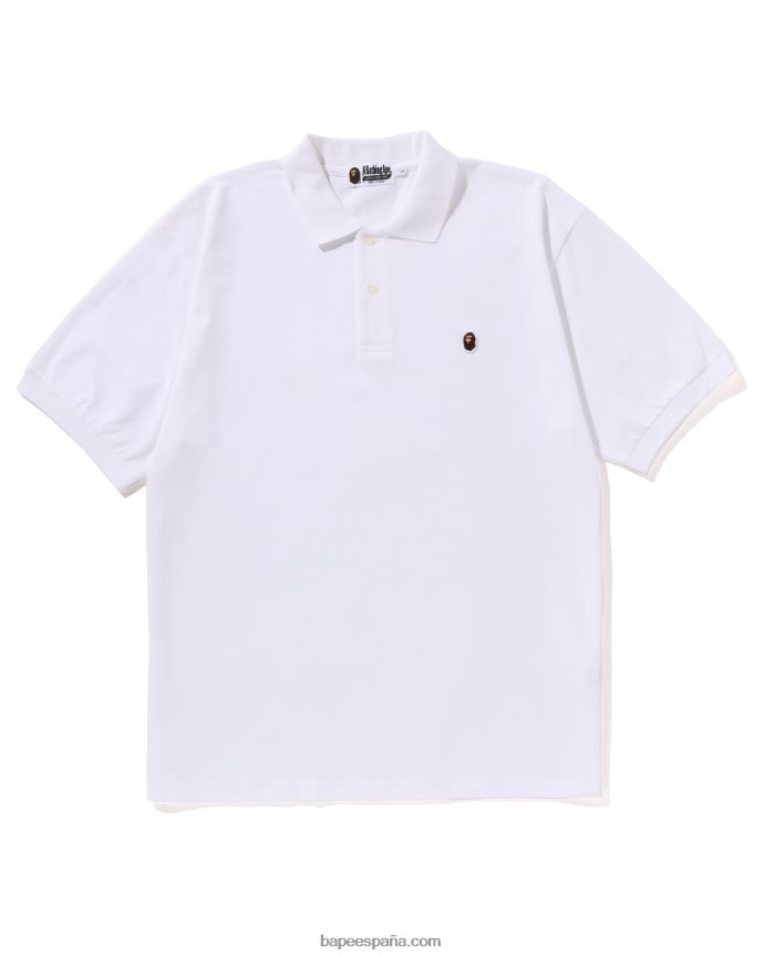 hombres A Bathing Ape Polo Head de ajuste holgado de un punto 288PLL58 blanco