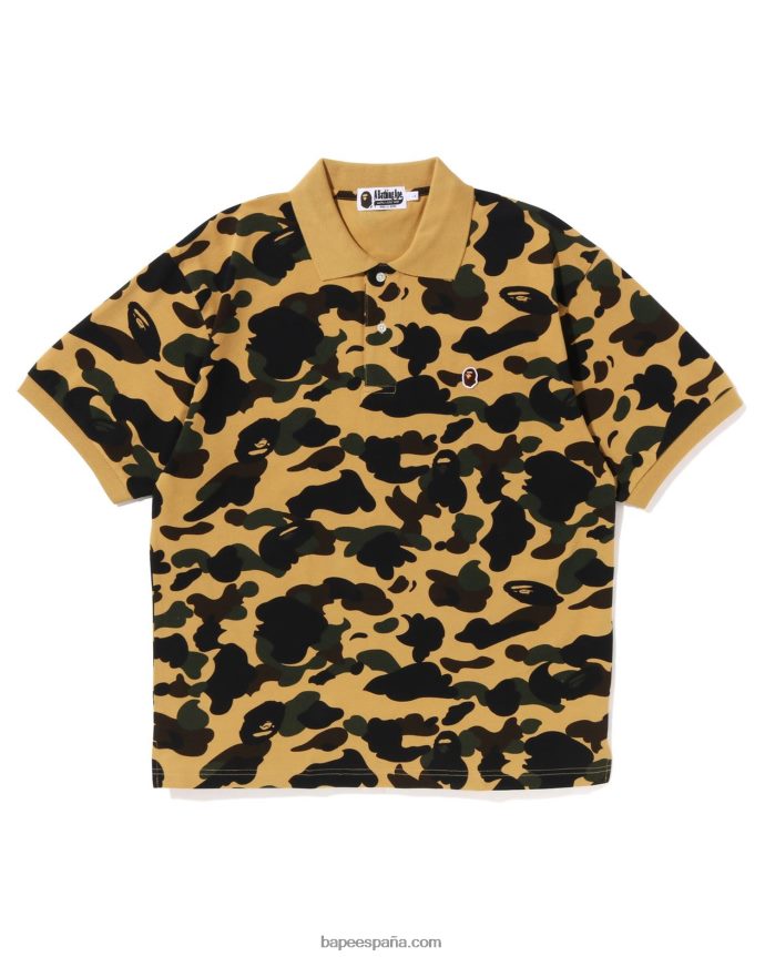 hombres A Bathing Ape Polo de ajuste holgado de un punto de camuflaje 1st 288PLL6 amarillo suave