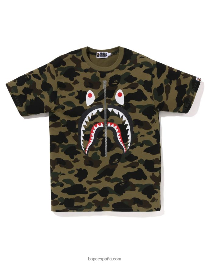 hombres A Bathing Ape Primera camiseta de camuflaje con tiburón 288PLL240 ejercito verde