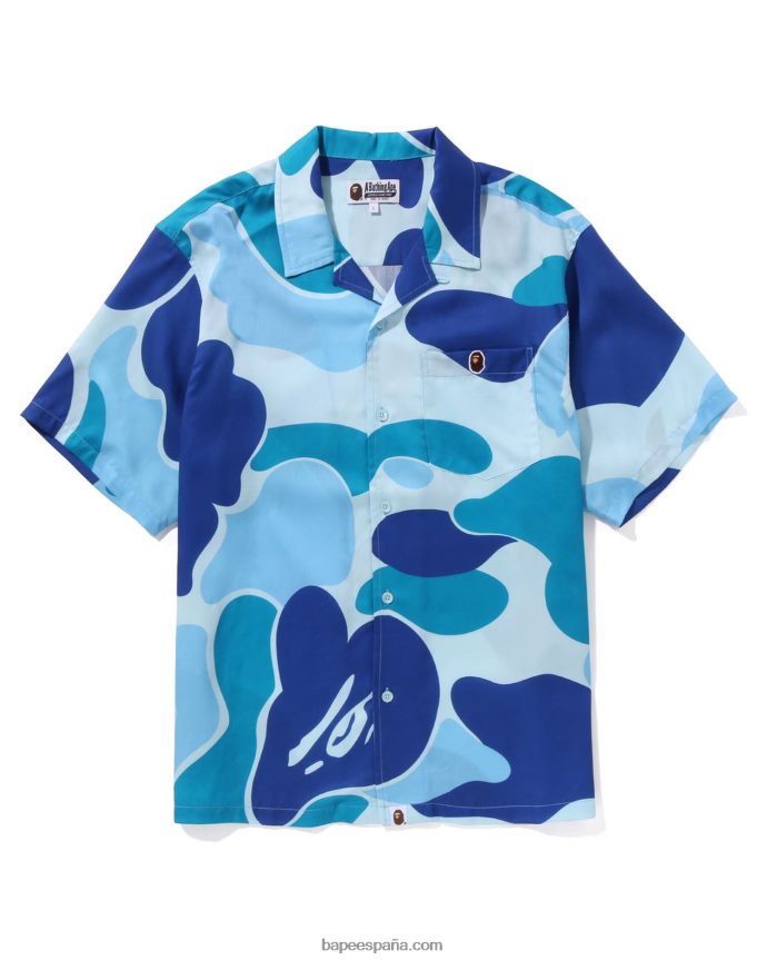 hombres A Bathing Ape camisa abc camuflada con cuello abierto 288PLL120 azul claro