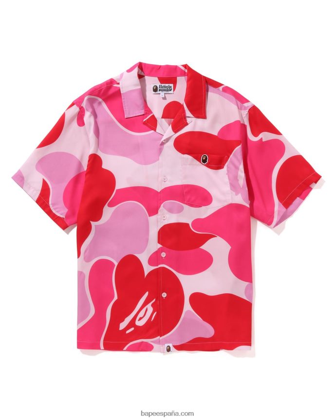 hombres A Bathing Ape camisa abc camuflada con cuello abierto 288PLL122 rosa