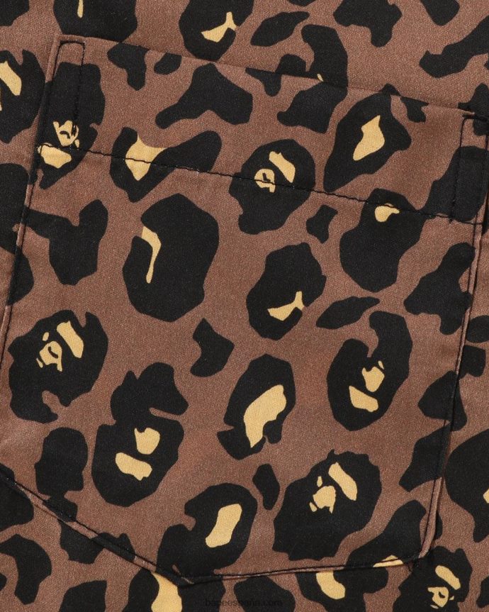 hombres A Bathing Ape camisa con cuello abierto y motivo de leopardo 288PLL126 marrón