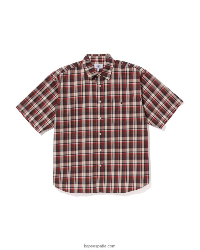 hombres A Bathing Ape camisa holgada a cuadros mini 288PLL135 rojo brillante