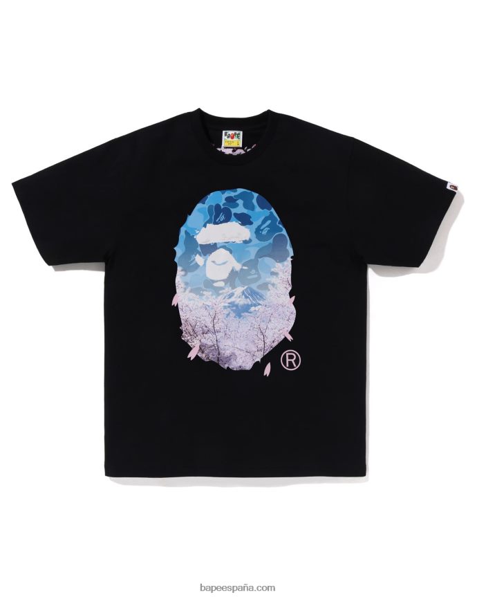 hombres A Bathing Ape camiseta con cabeza de foto de sakura 288PLL206 negro