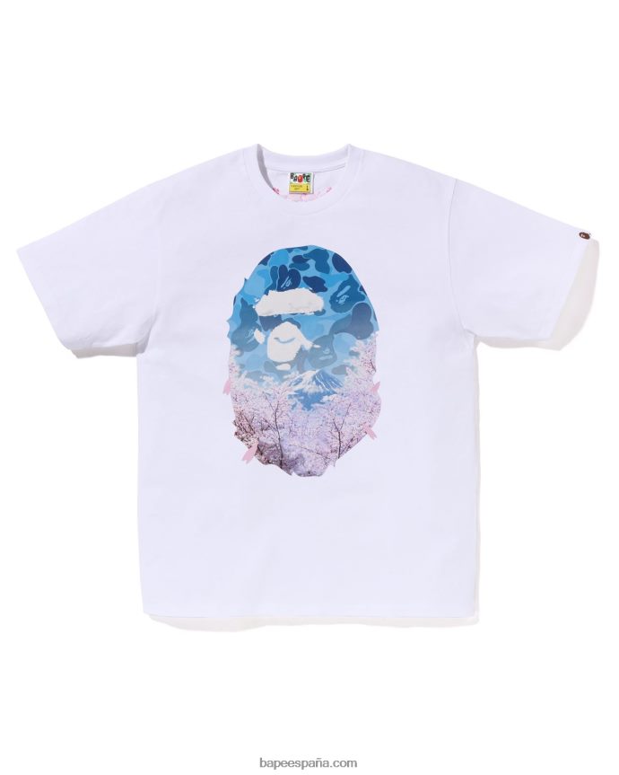 hombres A Bathing Ape camiseta con cabeza de foto de sakura 288PLL207 blanco