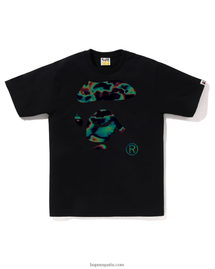 hombres A Bathing Ape camiseta con cara de termografía 288PLL88 negro