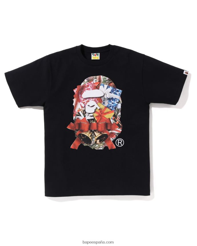 hombres A Bathing Ape camiseta de cabeza de navidad 288PLL147 negro
