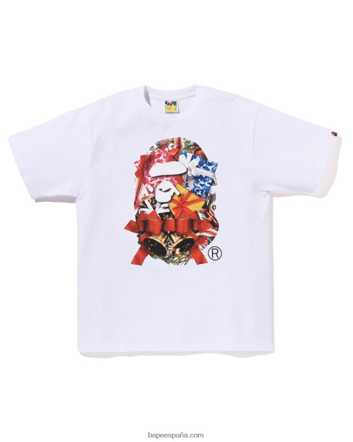 hombres A Bathing Ape camiseta de cabeza de navidad 288PLL148 blanco