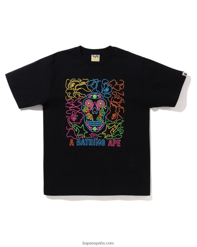 hombres A Bathing Ape camiseta de calavera mexicana de neón de halloween 288PLL378 negro