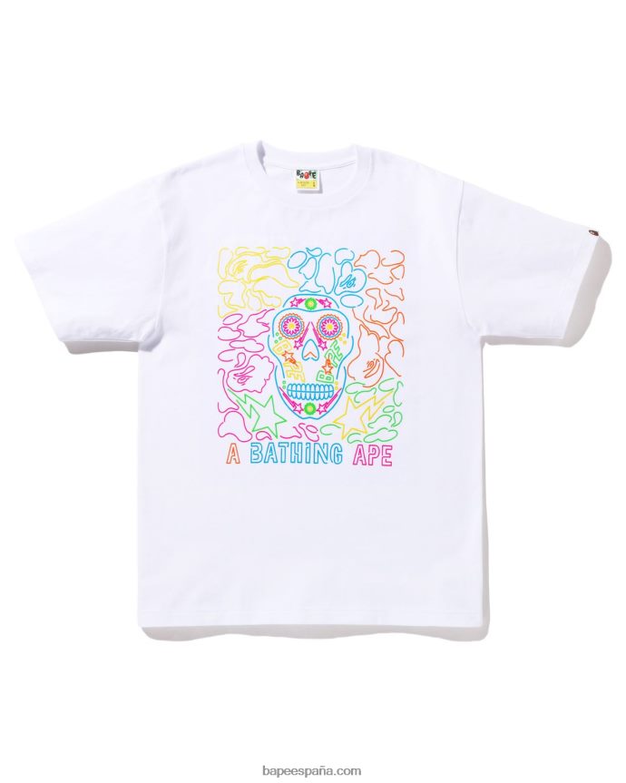 hombres A Bathing Ape camiseta de calavera mexicana de neón de halloween 288PLL379 blanco