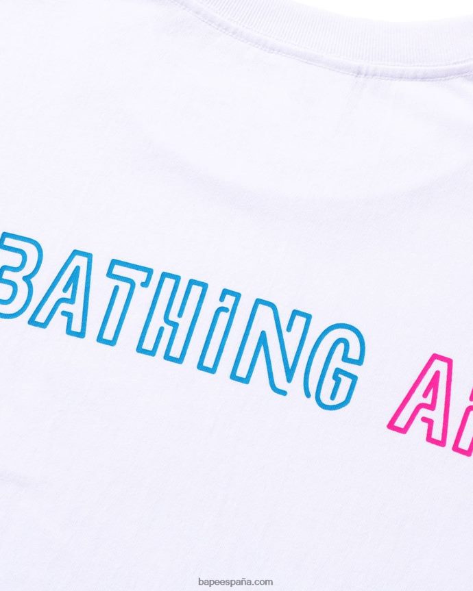 hombres A Bathing Ape camiseta de calavera mexicana de neón de halloween 288PLL379 blanco