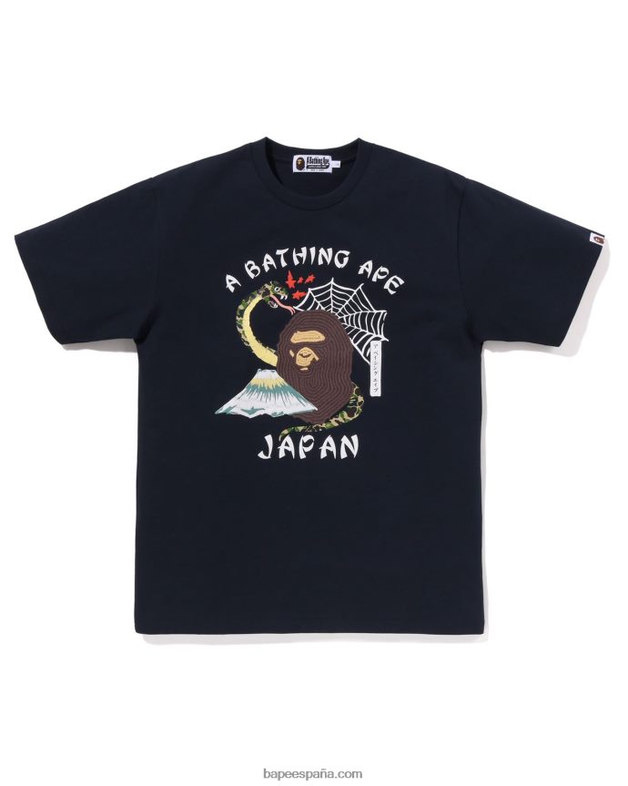 hombres A Bathing Ape camiseta de la cultura japonesa 288PLL114 Azul marino