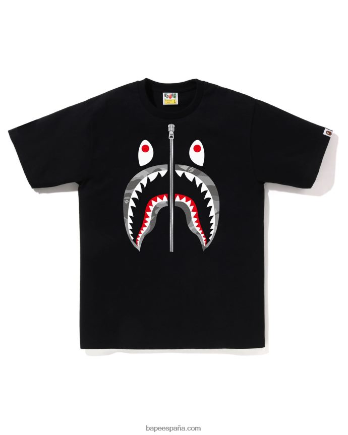 hombres A Bathing Ape camiseta de panal de camuflaje con tiburón 288PLL84 negro