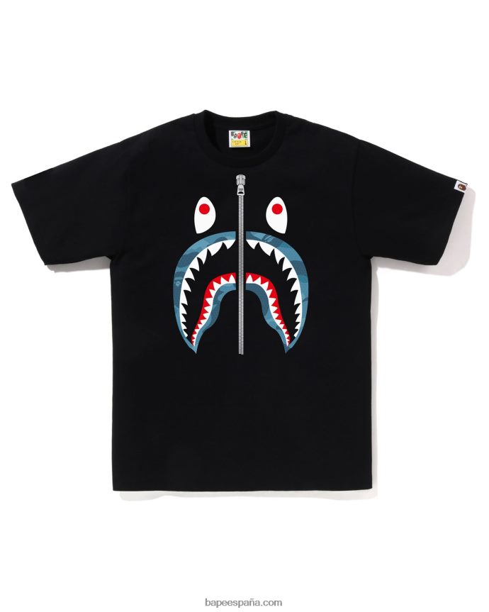 hombres A Bathing Ape camiseta de panal de camuflaje con tiburón 288PLL85 negro