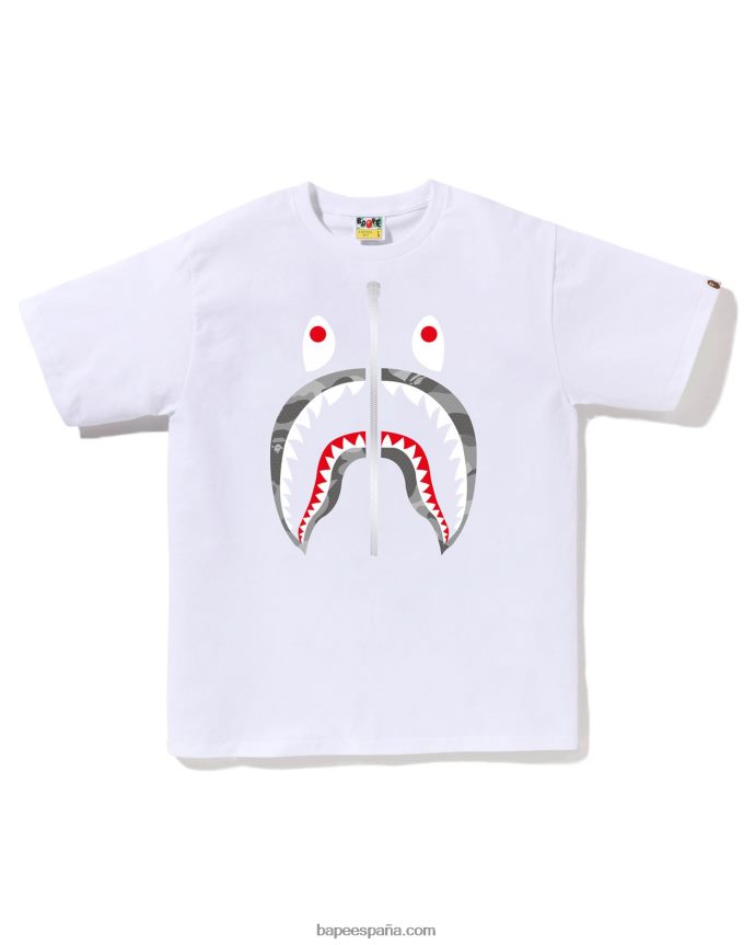 hombres A Bathing Ape camiseta de panal de camuflaje con tiburón 288PLL86 blanco