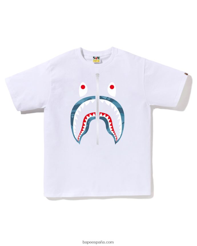 hombres A Bathing Ape camiseta de panal de camuflaje con tiburón 288PLL87 blanco